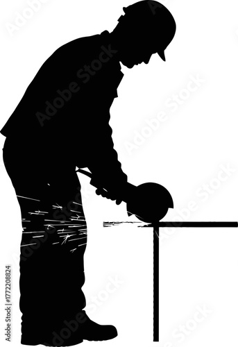 dynamic silhouette captures skilled industrial worker shaping metal with focused energy