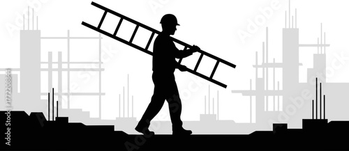 dedicated worker carries ambition, building future structures, reaching higher goals