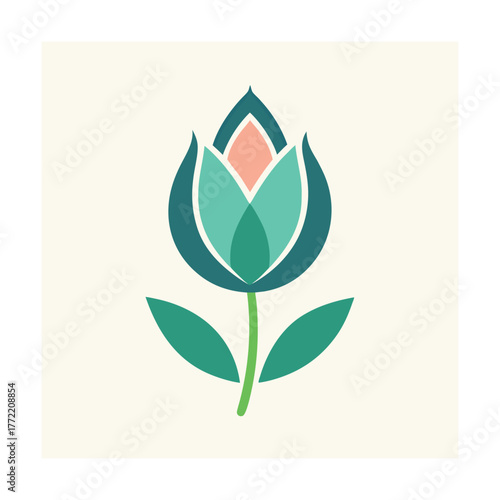 Stylized abstract flower with geometric petals and leaves on cream background vector
