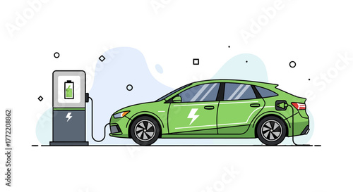 Modern Electric Vehicle Charging at a Public Station, Illustrating Sustainable Transportation, Renewable Energy, and Eco-Friendly Urban Mobility Solutions for a Greener Future