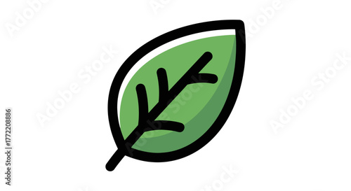 Minimalist Green Leaf Vector Art with Detailed Veins and Bold Outline for Ecological Designs
