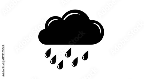 Iconic illustration of a dark cloud raining drops, symbolizing a weather event and atmospheric precipitation
