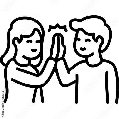 high five couple line icon