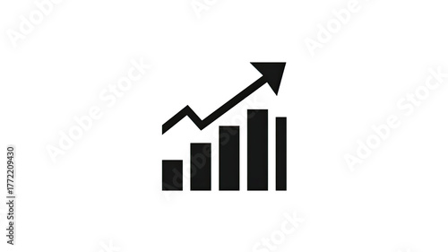 3D business bar graph with an arrow showing financial growth and success on a white background