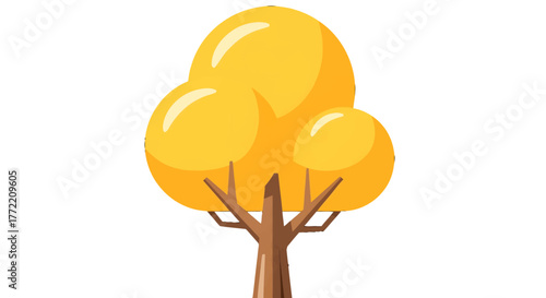 Vibrant yellow tree illustration with a full, rounded canopy and a sturdy brown trunk, ideal for autumn-themed designs, nature graphics, or cheerful seasonal digital assets