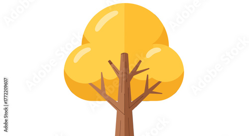 Vibrant yellow autumn tree illustration with lush golden leaves and brown trunk, a charming and simple vector graphic representing seasonal beauty and natural elements for design projects