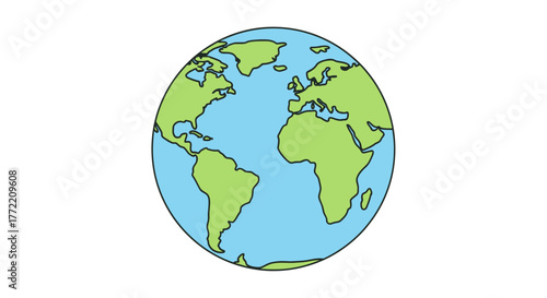 Earth Illustration of the Globe with Continents and Oceans in a Clean Design