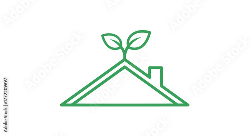 Eco-Friendly Home Concept Green Roof with Growing Plants, Sustainable Living Illustration