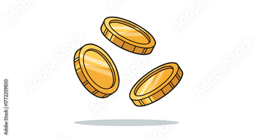 Three golden coins floating in the air, symbolizing wealth and financial success in a simplified illustration