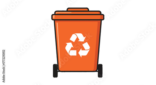 Orange recycling bin with recycling symbol
