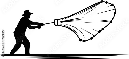 coastal artisan expert hands launch net, securing the seas bounty