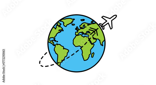 Global Travel Concept Airplane Flying Around the World Illustration