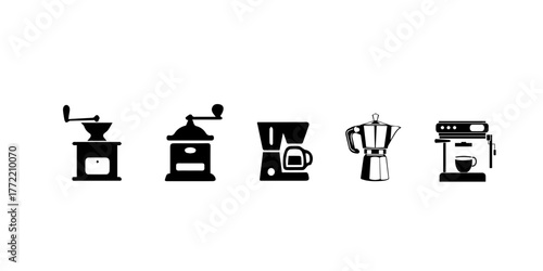 A detailed silhouette of Coffee maker in flight isolated on white background silhouette