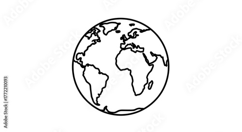 Modern minimalist outline icon of the Earth globe, symbolizing global connectivity, international reach, and environmental awareness, ideal for web, app, or educational designs