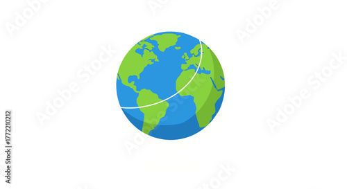 Abstract illustration of a blue and green planet Earth with a white line encircling it, symbolizing global connection and travel