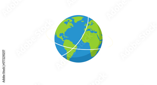 Globe Icon Illustration of Earth with Continents and Meridians