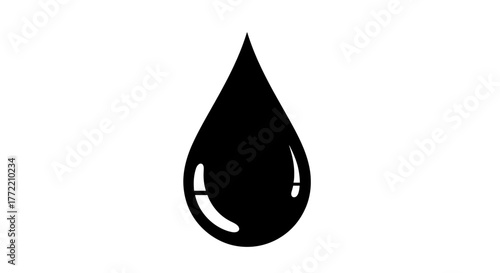 Black Water Drop Icon on White Background - Simple Design for Water Related Concepts