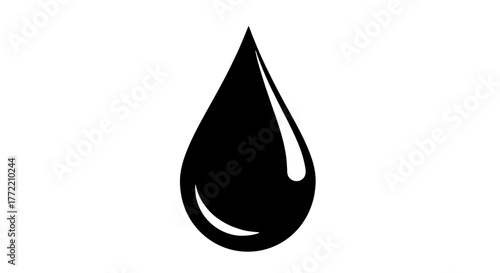 Versatile black liquid drop icon, symbolizing water, oil, or any fluid element, perfect for graphic design projects, web interfaces, and conceptual illustrations requiring a clean, minimalist symbol