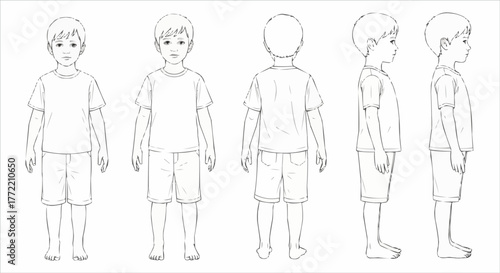 Full Body Views of a Young Boy in Various Poses.