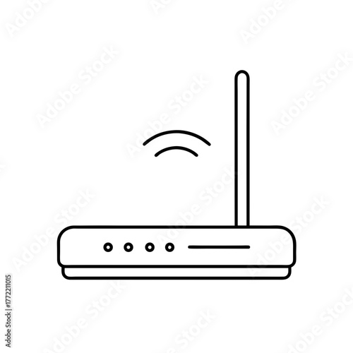 Router with antenna line drawing on transparent background