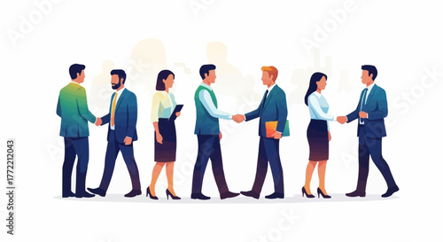 Collection of diverse business people shaking hands in agreement.