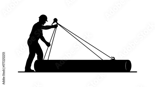 Worker rolling pipe with transparent background