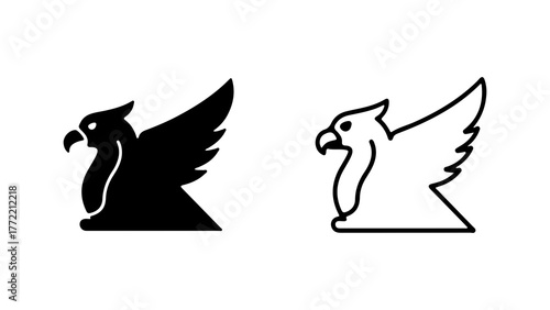 Griffin outline and solid shapes with transparent background