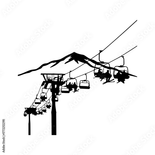 Ski lift silhouette with transparent background