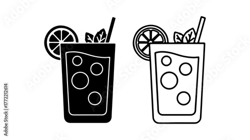 Refreshing cocktail with lemon and mint with transparent background