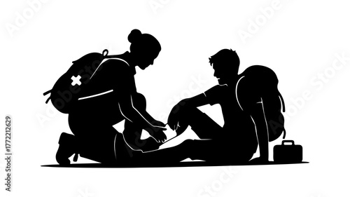 Paramedic assisting injured person with transparent background