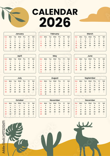 2026 Yearly Calendar Template Design