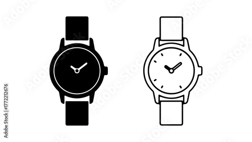 Wristwatches with outline and solid fill with transparent background