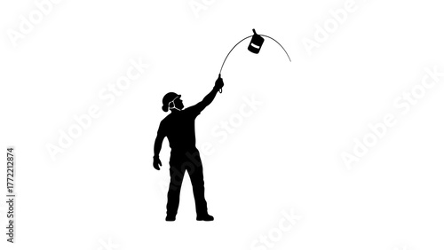 Painter working with bucket with transparent background