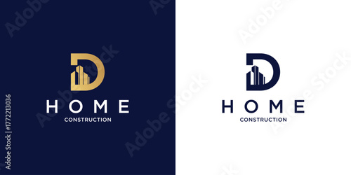 Creative home construction logo design with combination letter modern concept premium vector