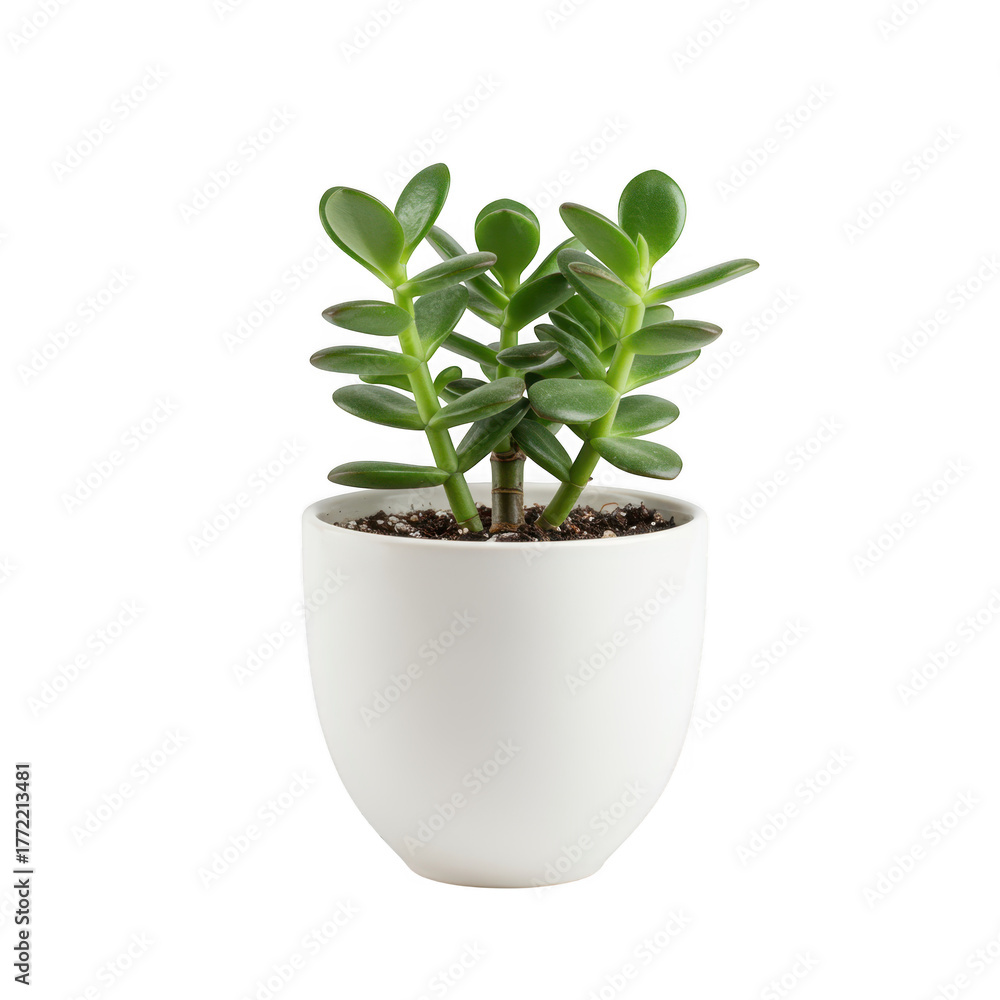 Fototapeta premium Green succulent plant in a white pot isolated on transparent background