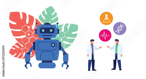 Robotics and biotechnology merge with scientists collaborating on innovative research