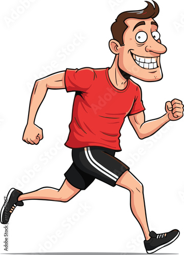 Cartoon happy man running in sportswear, athletic male character illustration for fitness, health, exercise, jogging, marathon, training, and lifestyle design.