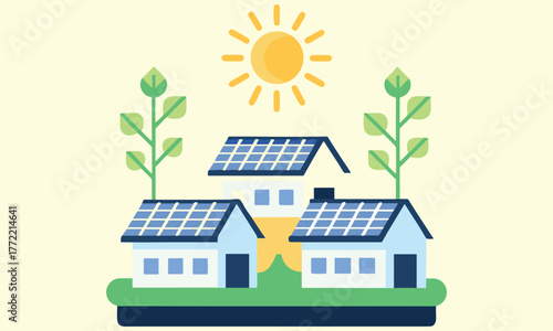 Solar Energy House Vector Set – Eco-Friendly Home, Renewable Energy, and Green Power Illustration .