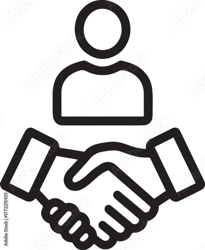   Business partnership handshake line icon representing agreement, collaboration, and corporate trust.