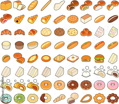 パンとドーナツのアイコンセット