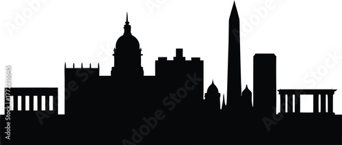Washington DC Skyline Silhouette Vector Illustration with Iconic Landmarks, Washington D.C. Skyline Silhouette Icon  Vector Design.