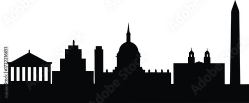 Washington DC Skyline Silhouette Vector Illustration with Iconic Landmarks, Washington D.C. Skyline Silhouette Icon  Vector Design.