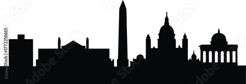 Washington DC Skyline Silhouette Vector Illustration with Iconic Landmarks, Washington D.C. Skyline Silhouette Icon  Vector Design.