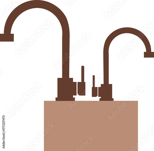 Dual water faucets on countertop minimal vector