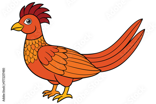 Cartoon pheasant with orange feathers