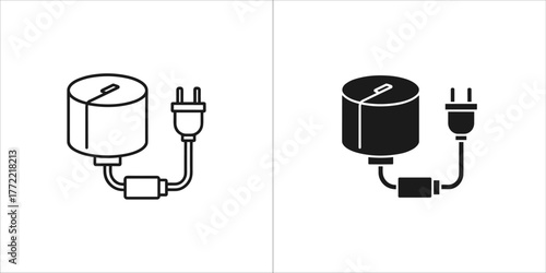 Outline and solid icon of a cylindrical battery with a power plug