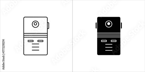 Outline and filled icon of a vintage audio effect pedal