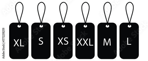 Clothing size labels set: XS, S, M, L, XL, XXL. Vector Web