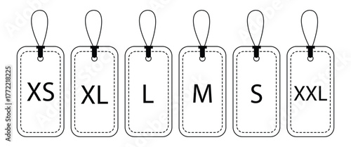 Clothing size labels set: XS, S, M, L, XL, XXL. Vector Web