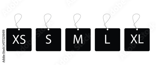 Clothing size labels set: XS, S, M, L, XL, XXL. Vector Web